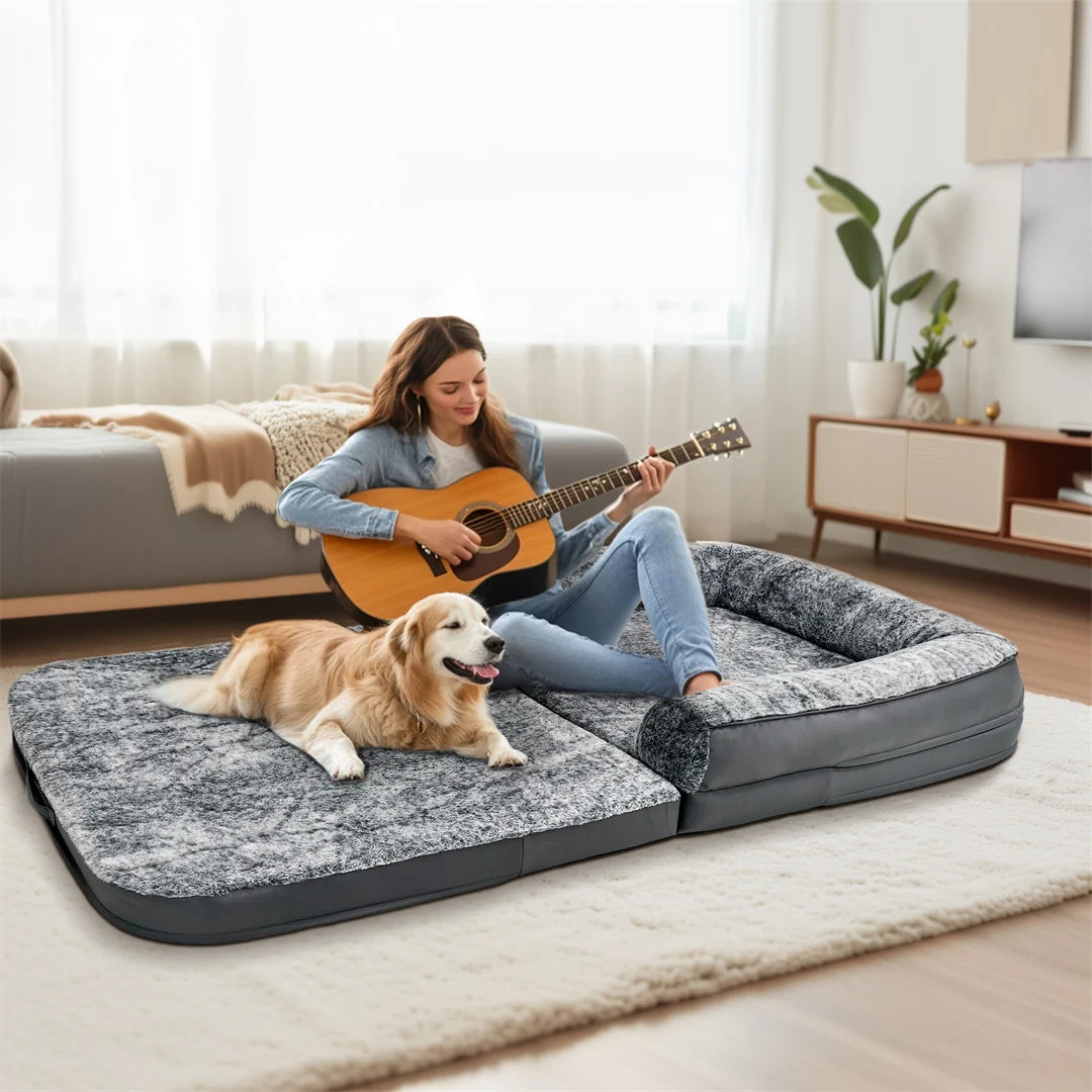 BINGOPAWCN Foldable Calming Dog Bed With Plush Cover Orthopedic