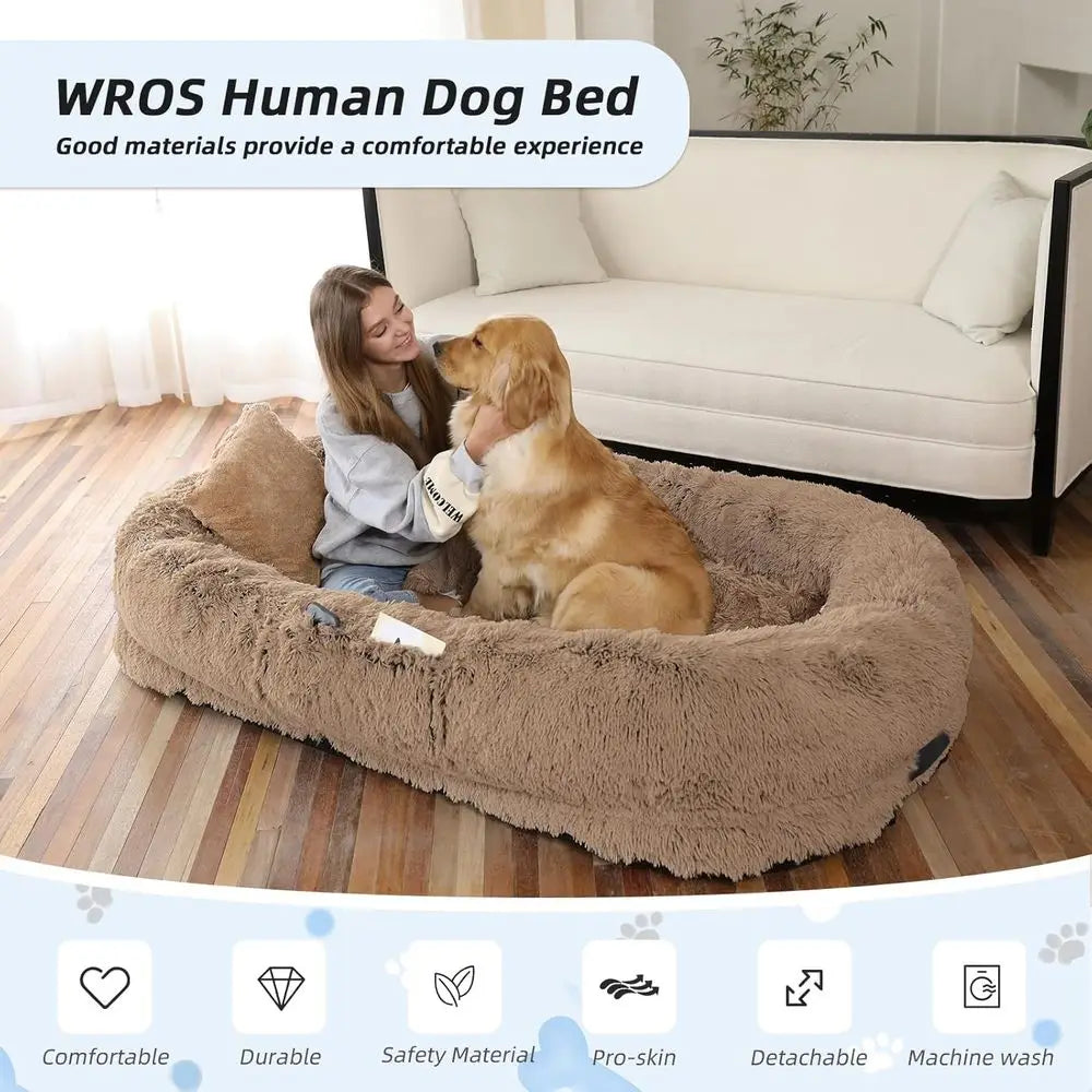 Washable Orthopedic Human Dog Bed With Faux Fur Comfort