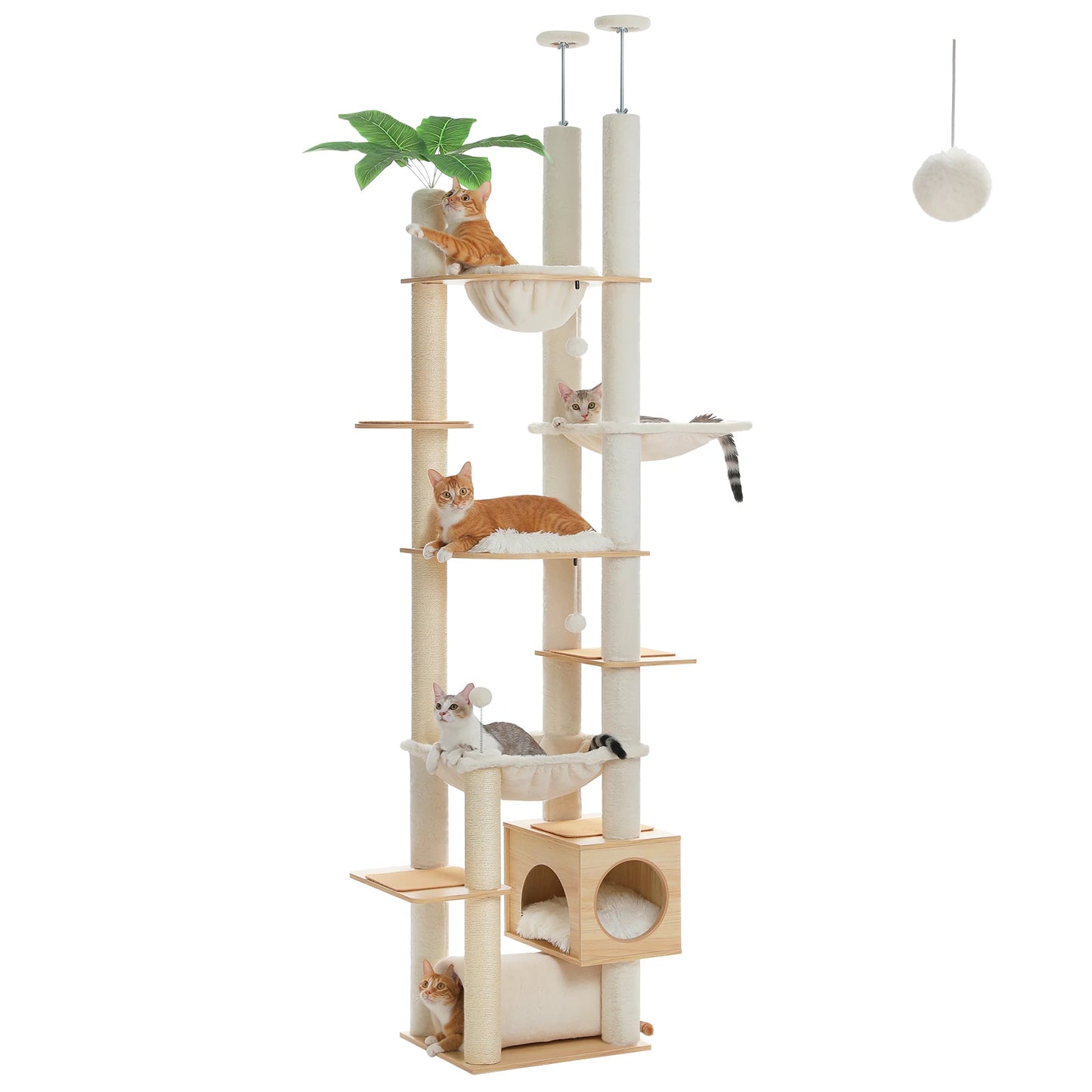 PAWZ Road Height Adjustable Wooden Cat Tree With Sisal Posts