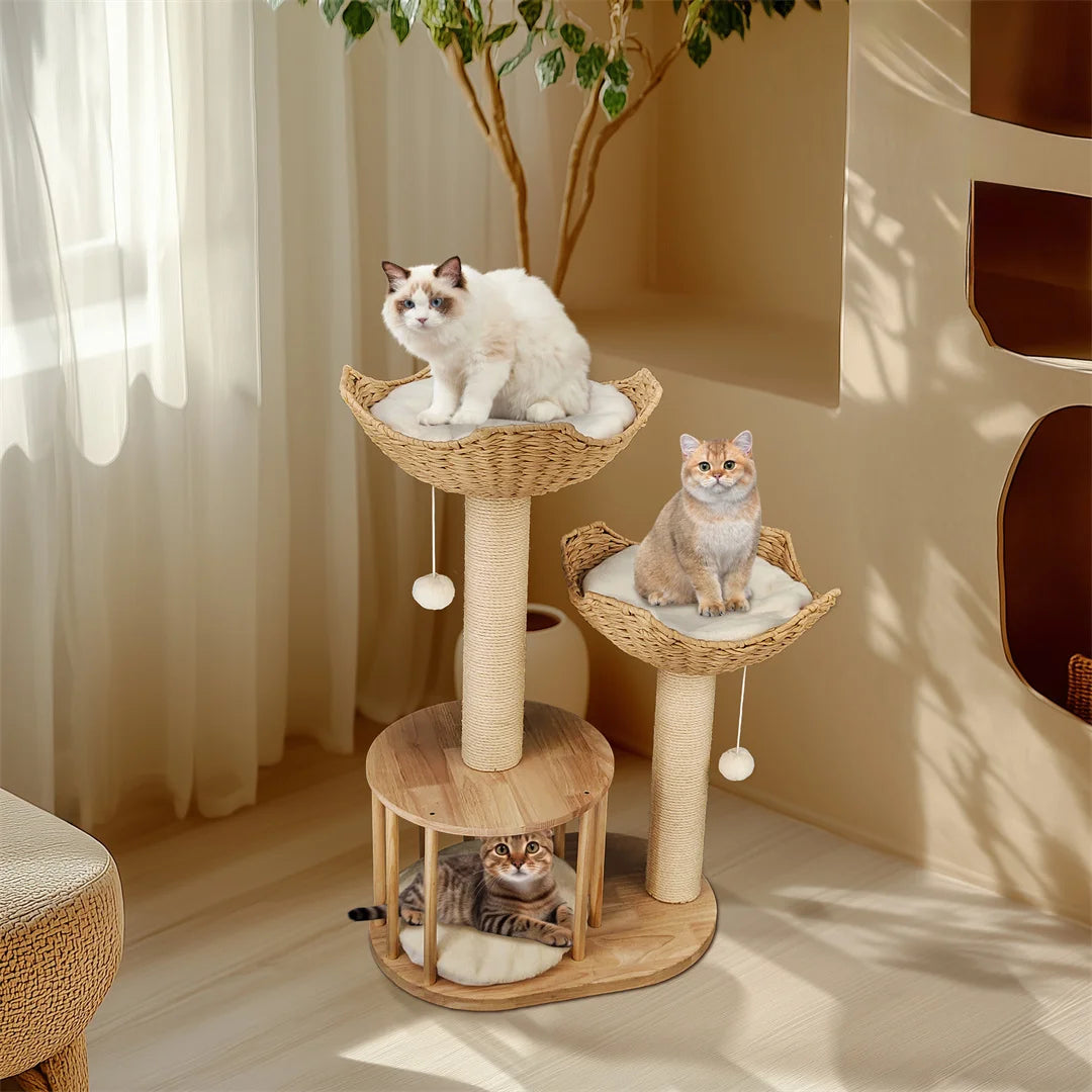 BINGOPAWCN 3 Tier Cat Indoor Climbing Tree With Scratching Post