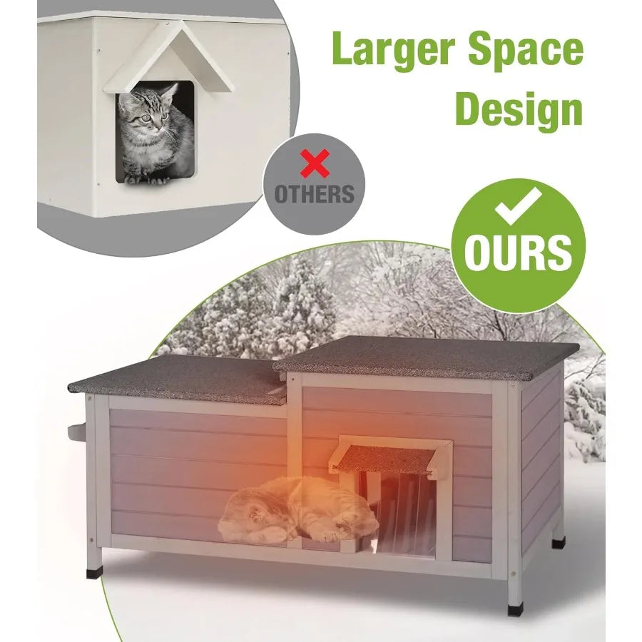 NONECN Heated Outdoor Cat House With Insulated Electric Heating Mat