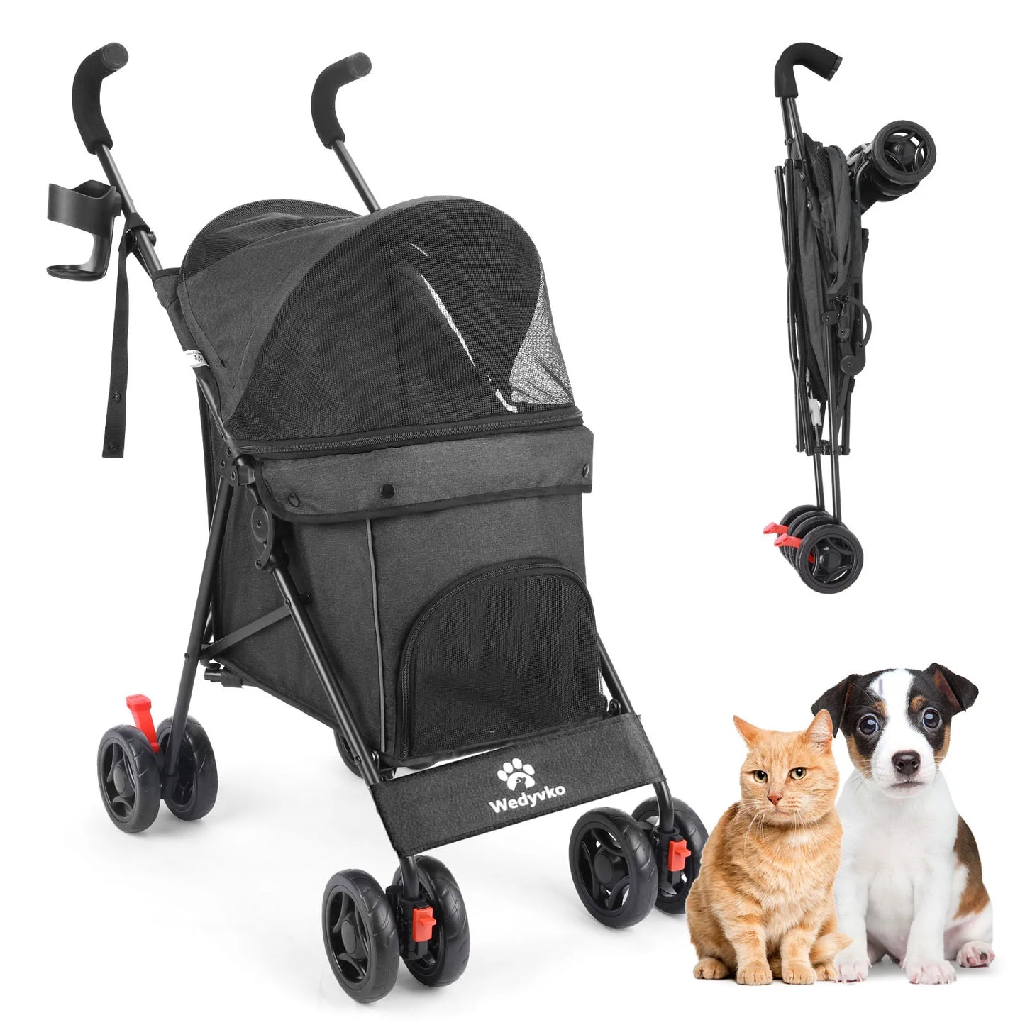Wedyvko Pet Dog Stroller 4 Wheel Puppy Travel with Brakes