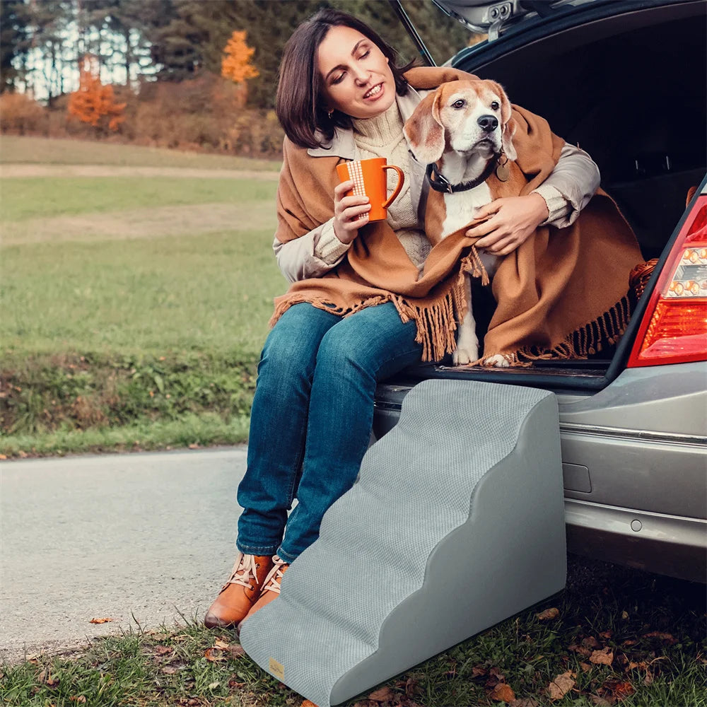 Dog Ramp 5 Step Stairs For Elevated Beds Washable Cover