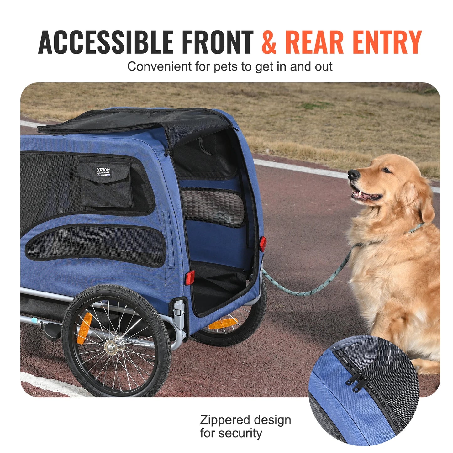 Collapsible Pet Bicycle Carrier Dog Trailer 100 Lb With Reflectors