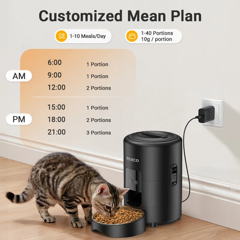 ROJECO Automatic Cat Feeder 2L WiFi App Remote Control