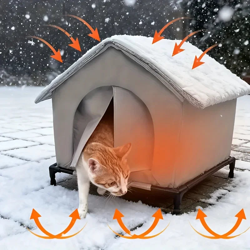 NONECN Outdoor Cat House With Stand Insulated Foam Shelter Rainproof