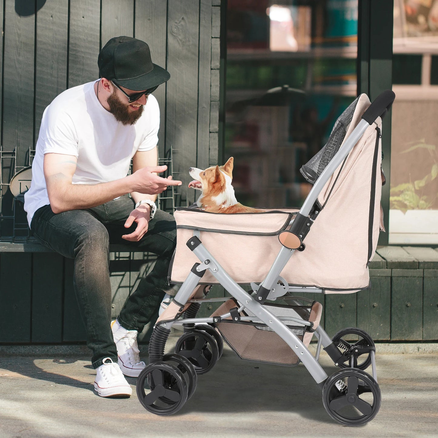 Wedyvko Foldable Cat Dog Stroller Detachable Easy Assembly Travel Carrier