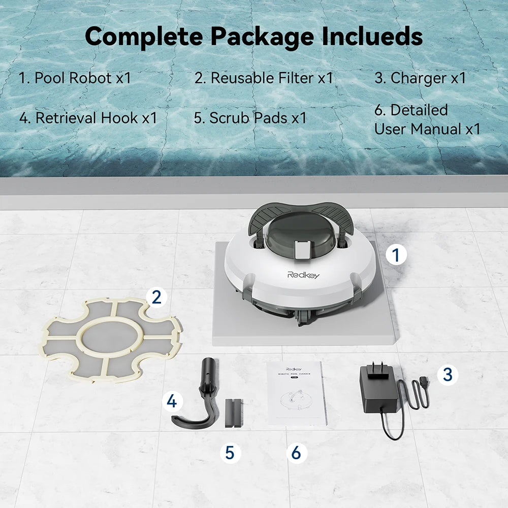 Redkey S100 Robotic Pool Cleaner IPX8 Water Resistant Self Parking