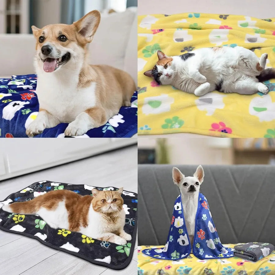 Soft Fluffy Washable Dog Blankets Reversible Elephant Paw Print
