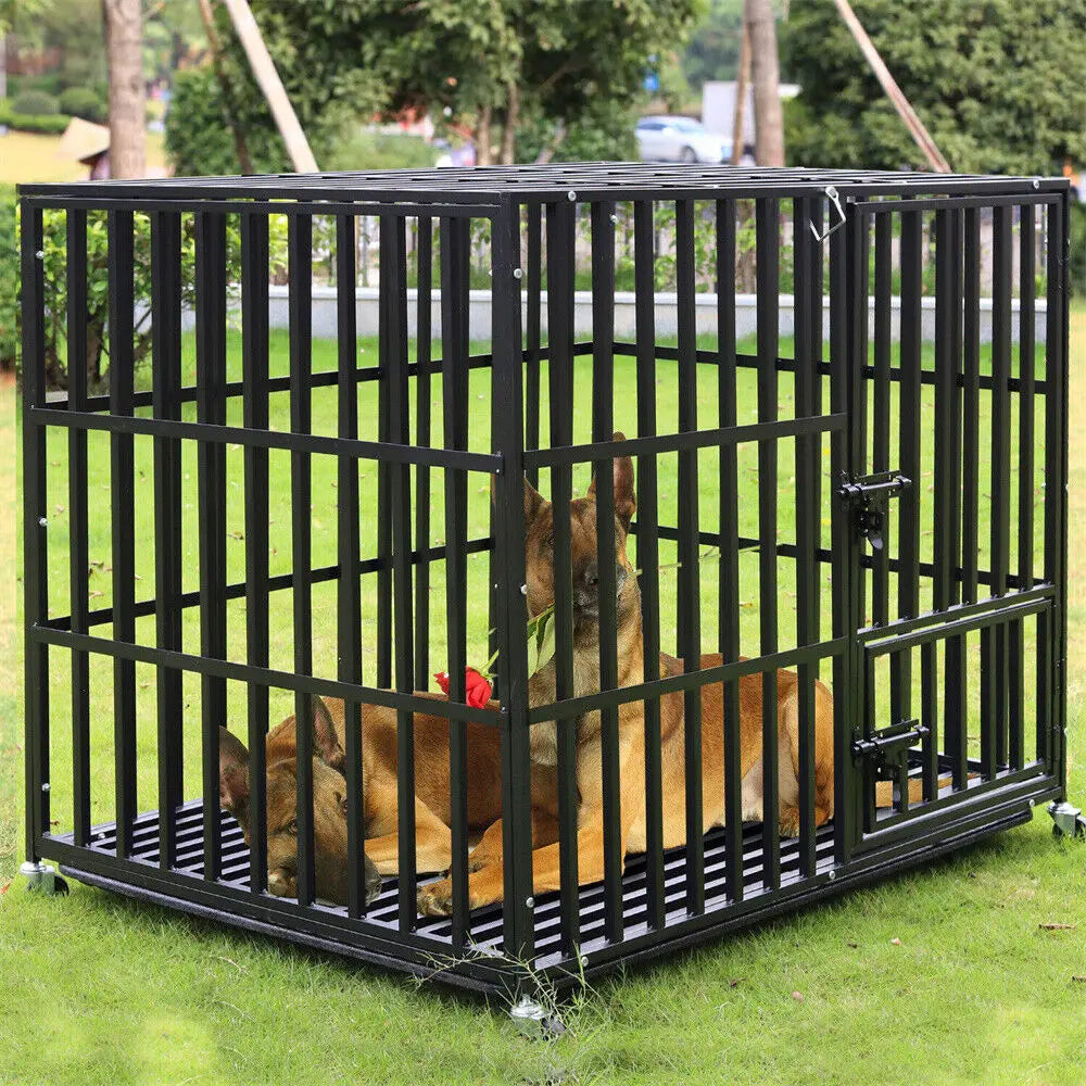 BINGOPA Heavy Duty Dog Crate With Lockable Wheels And Doors