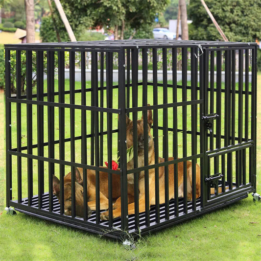 BINGOPA Heavy Duty Dog Crate With Lockable Wheels And Doors