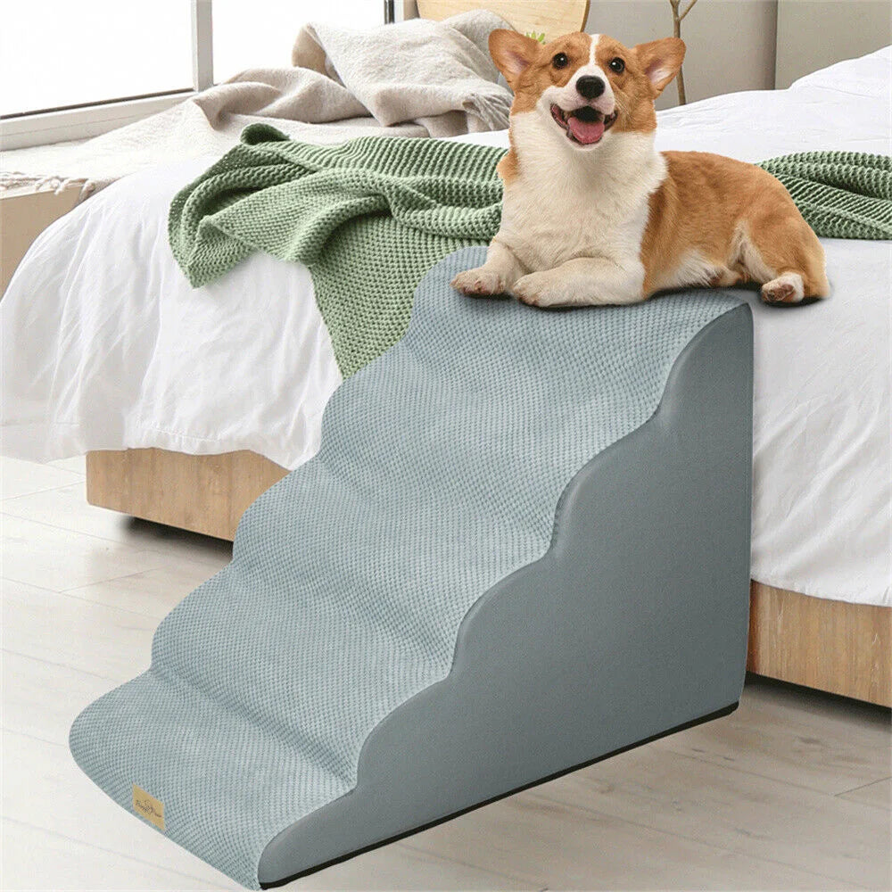 Dog Ramp 5 Step Stairs For Elevated Beds Washable Cover