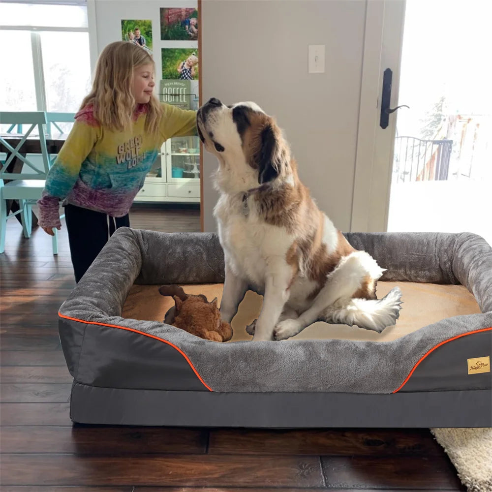 BORWARTCN Jumbo Orthopedic Memory Foam Dog Bed Waterproof Removable Cover