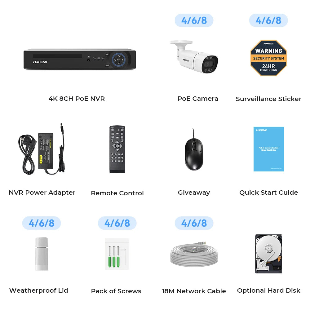 H.VIEW 4K 5MP 8MP PoE CCTV Camera System Alongside NVR