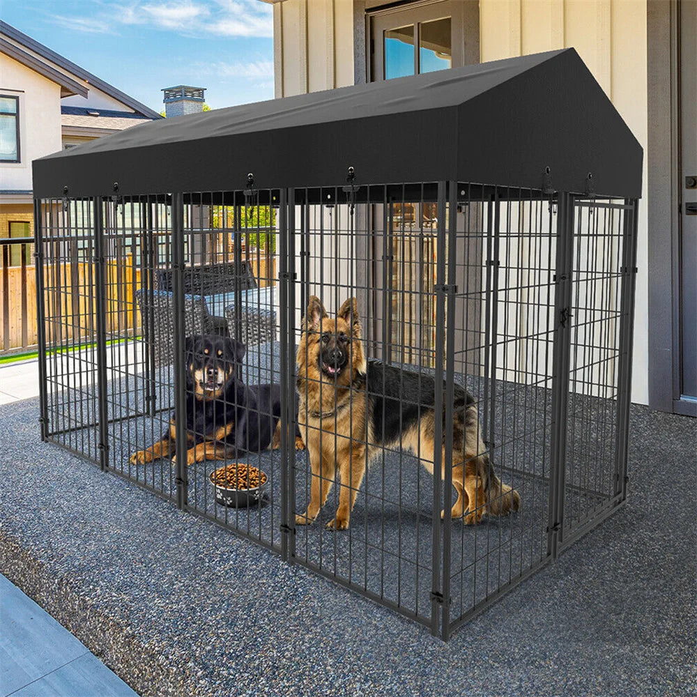 BORWARTH Heavy Duty Dog Kennel Welded Metal Playpen With Roof Cover