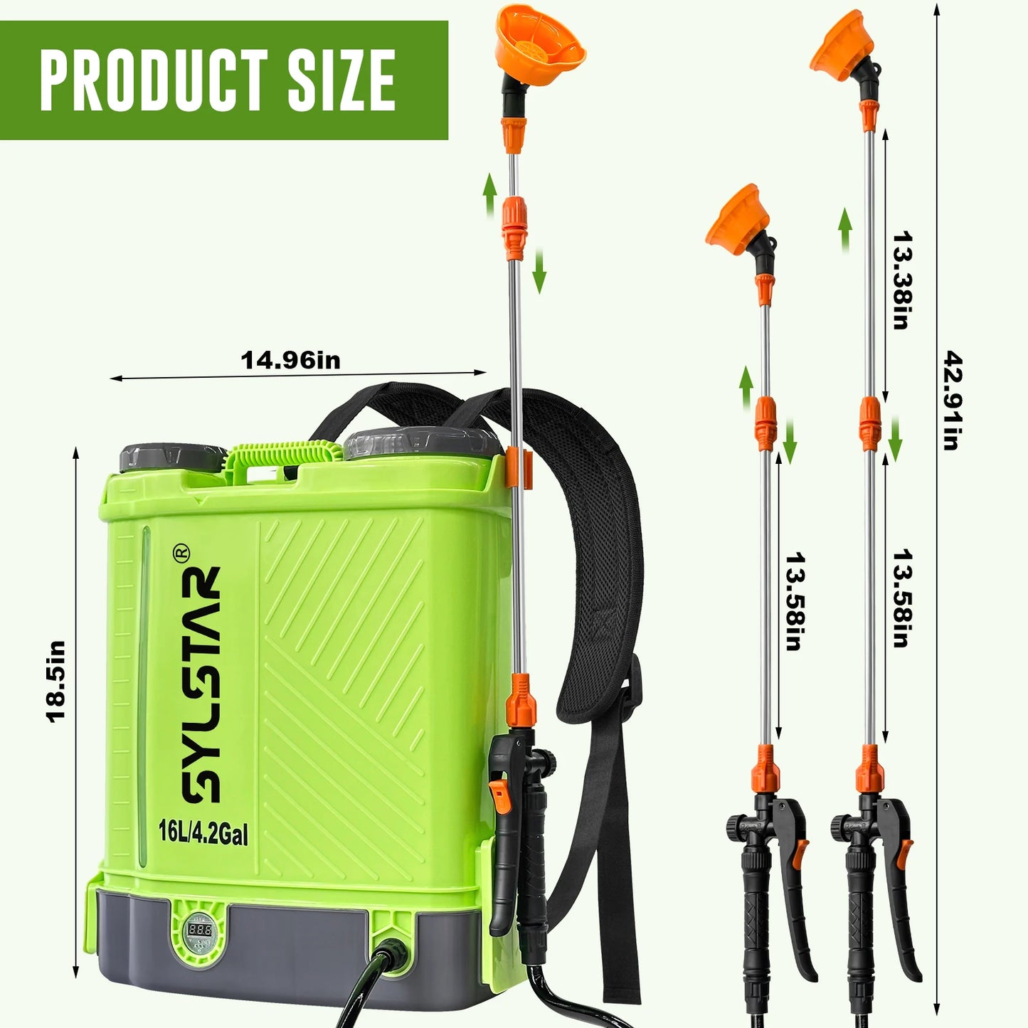 SYLSTAR Battery Powered Backpack Sprayer With 100 PSI 5 Nozzles
