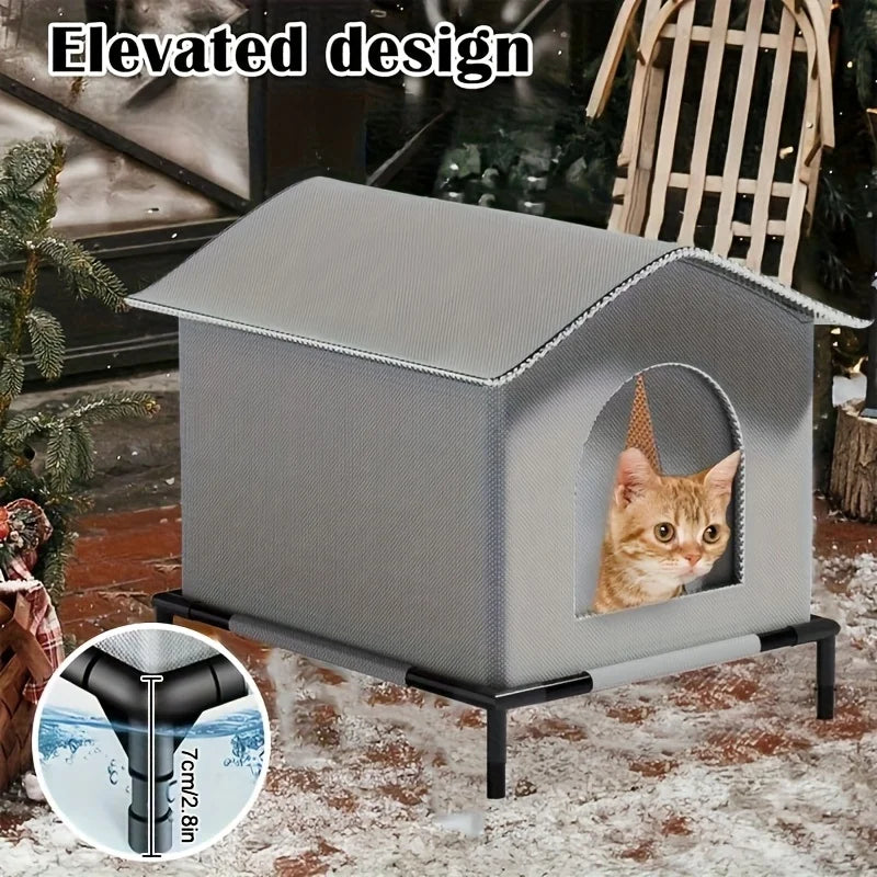 NONECN Outdoor Cat House With Stand Insulated Foam Shelter Rainproof