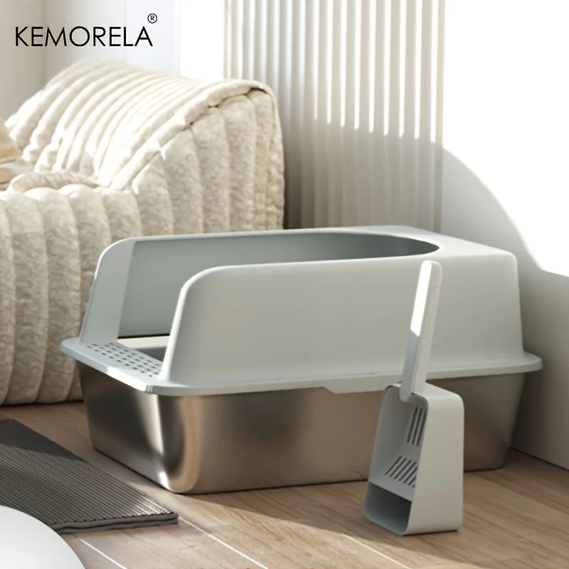 Stainless Steel Litter Box With Mat High Lid For Cats