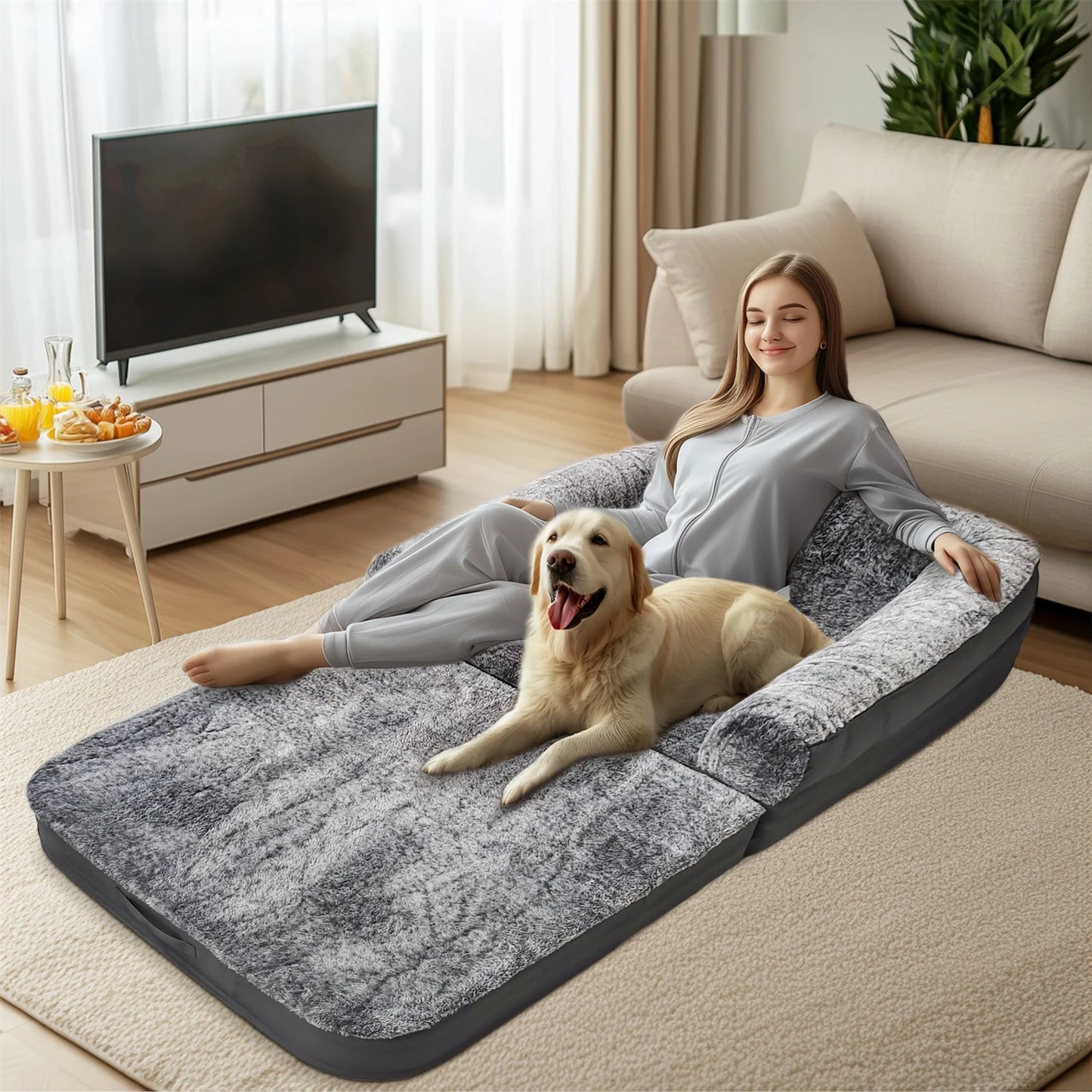 BINGOPAWCN Foldable Orthopedic Dog Bed With Plush Cushion And Bolster