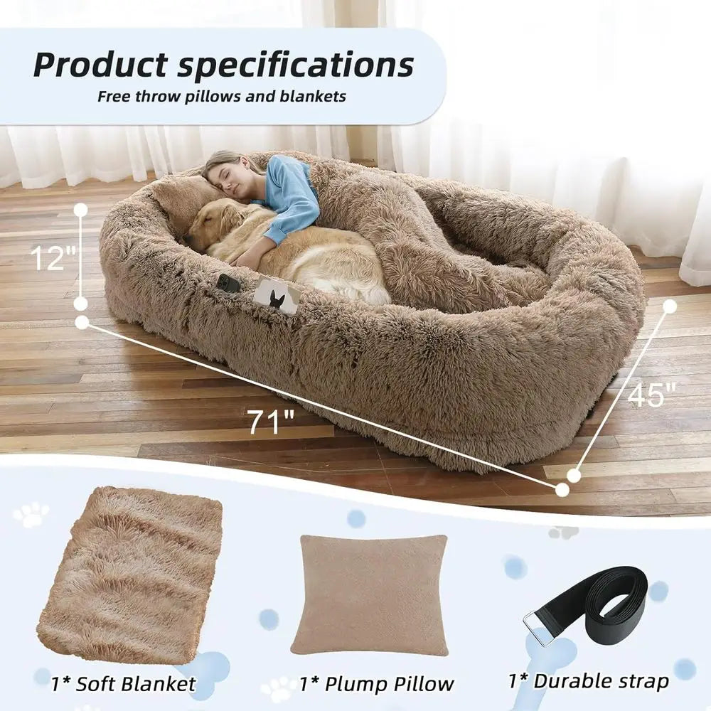 Washable Orthopedic Human Dog Bed With Faux Fur Comfort