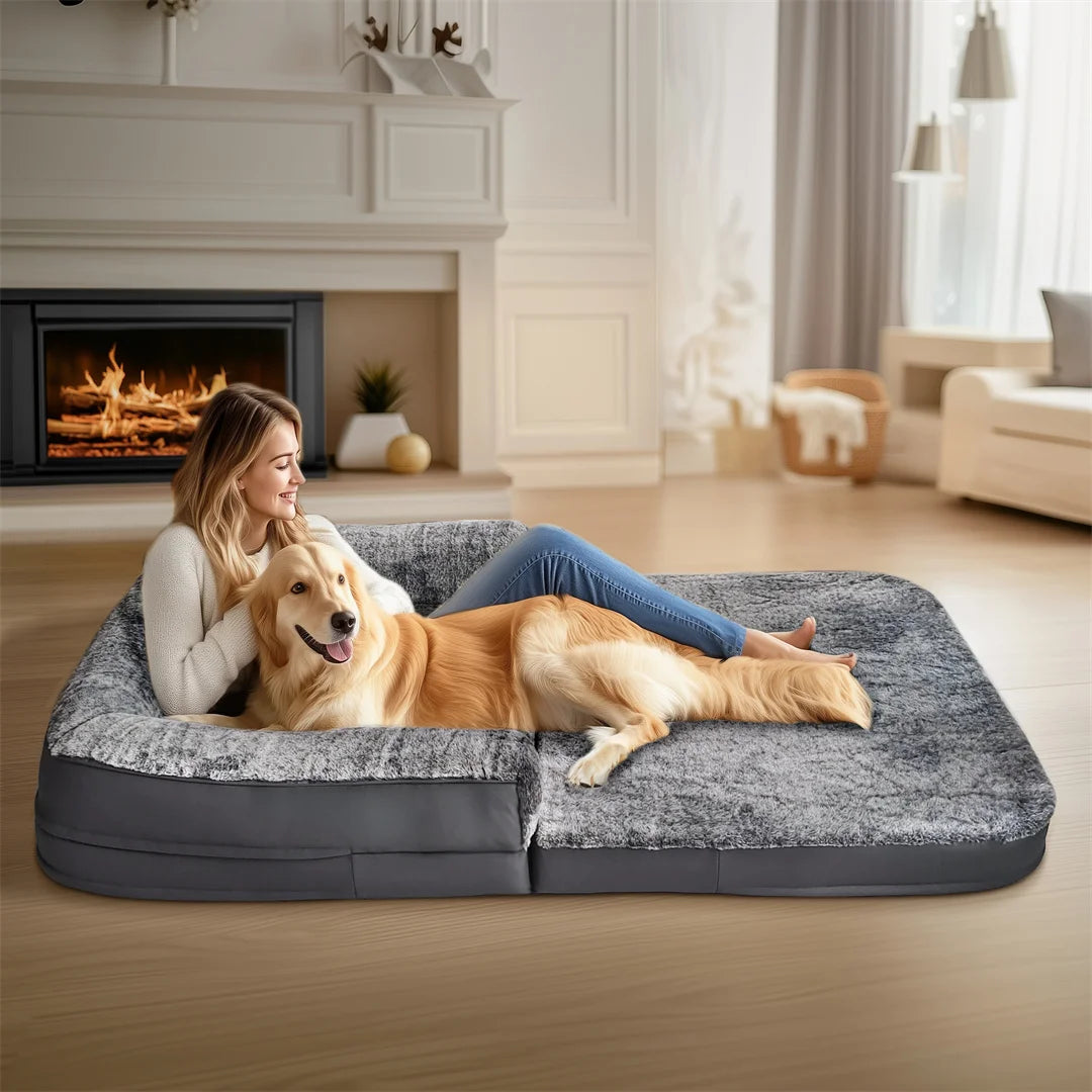 BINGOPAWCN Foldable Calming Dog Bed With Plush Cover Orthopedic