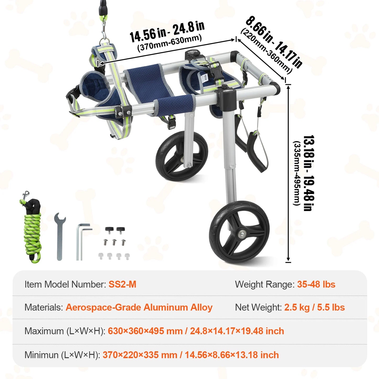 Two Wheel Dog Wheelchair For Back Legs Mobility Aid Cart