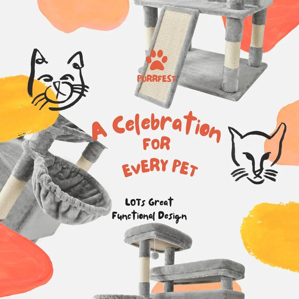 Cat Tree Tower With Scratching Posts Perches Caves Hammock Baskets