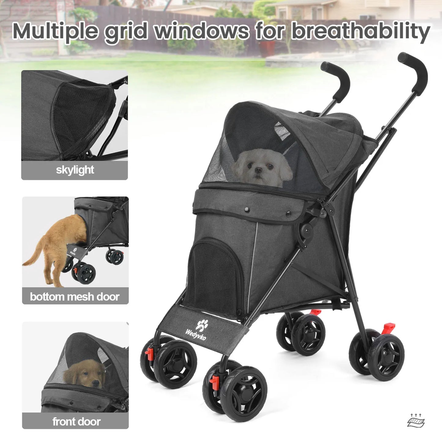 Wedyvko Pet Dog Stroller 4 Wheel Puppy Travel with Brakes