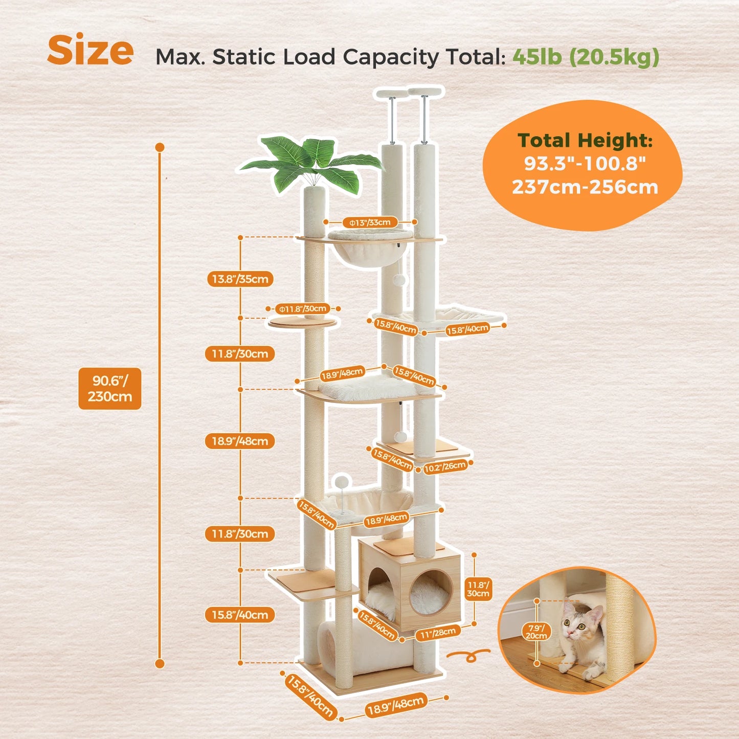 PAWZ Road Five Tier Wooden Cat Tree With Hammock And Sisal Scratching Posts