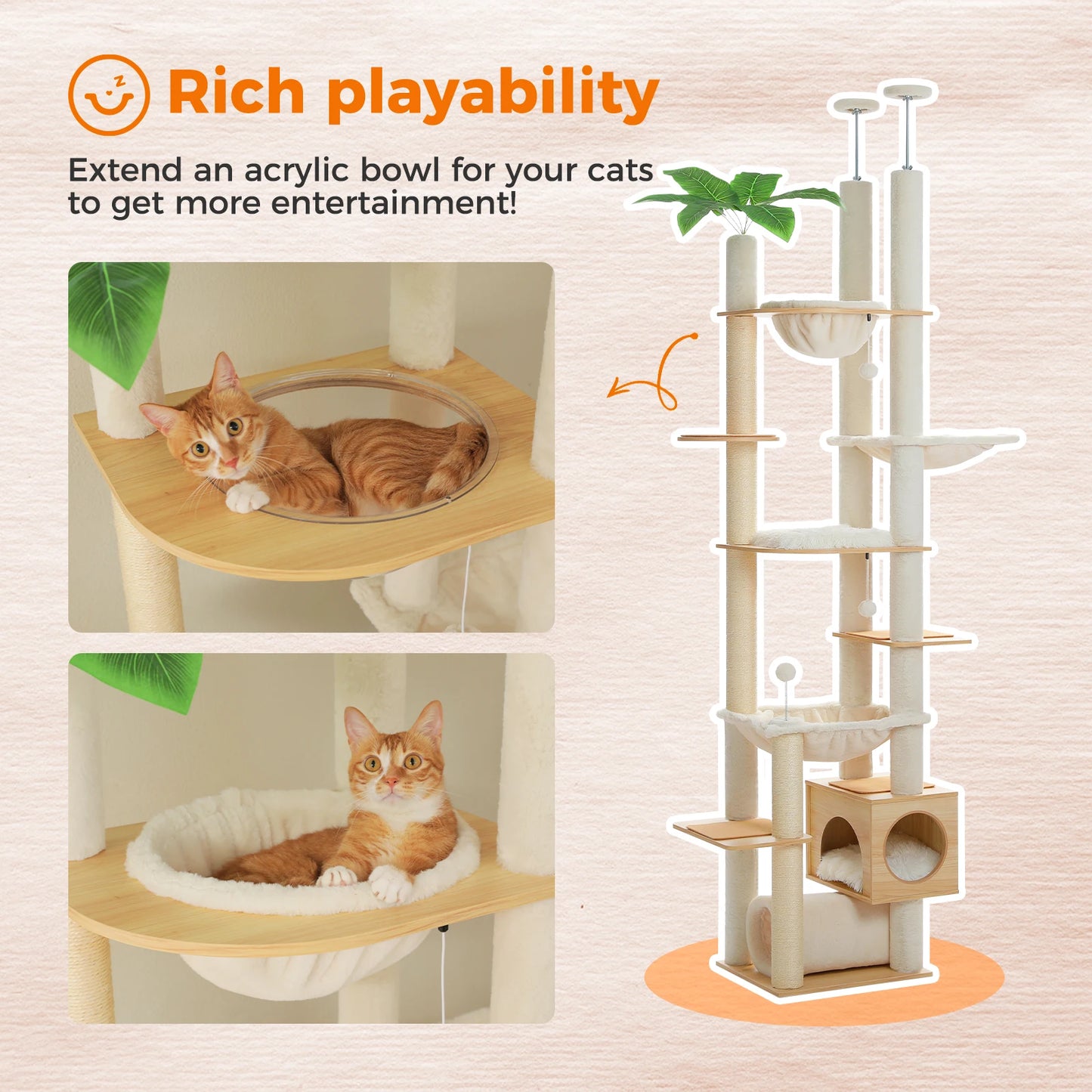 PAWZ Road Height Adjustable Wooden Cat Tree With Sisal Posts