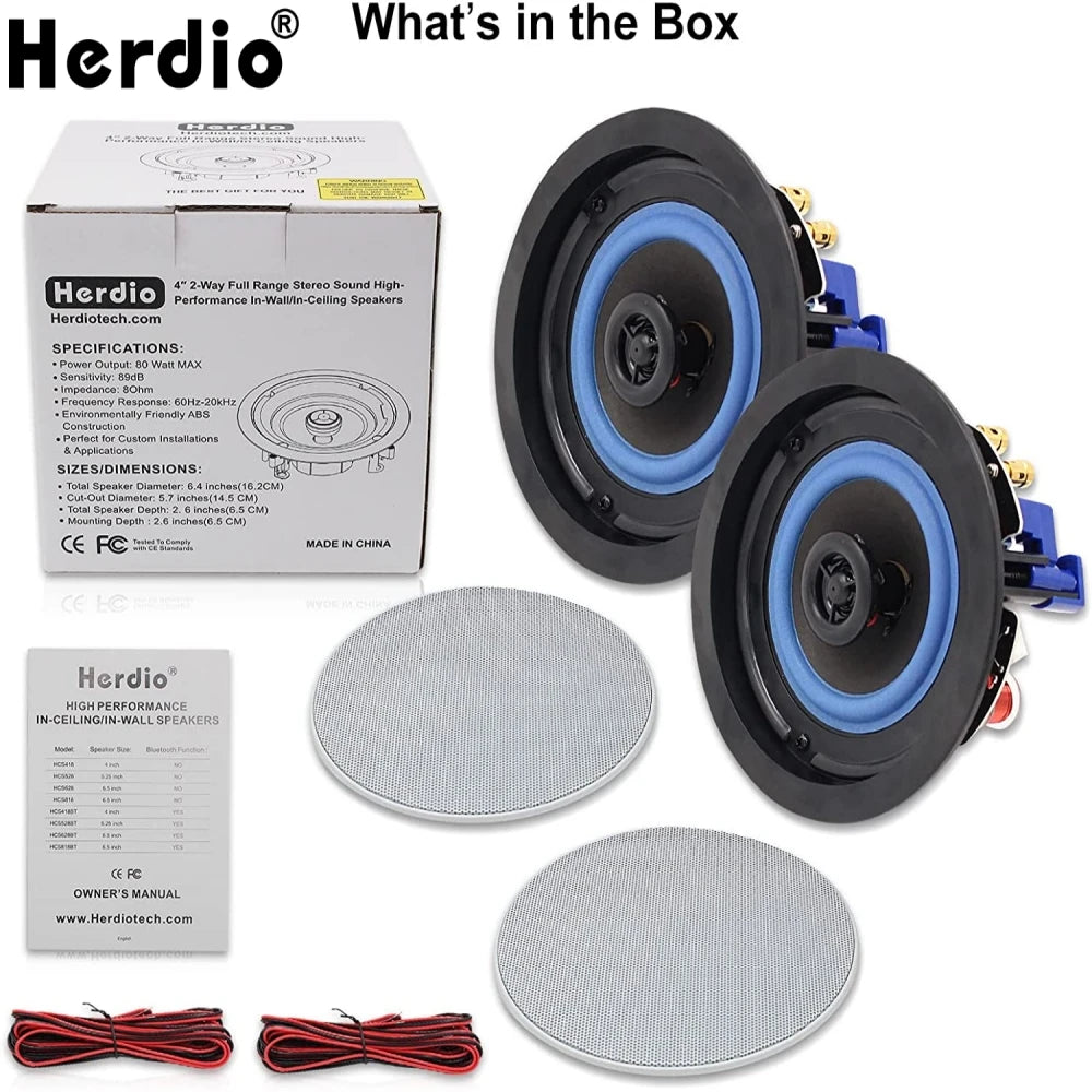 Herdio Ceiling Mount Waterproof Speaker For Bathroom Kitchen