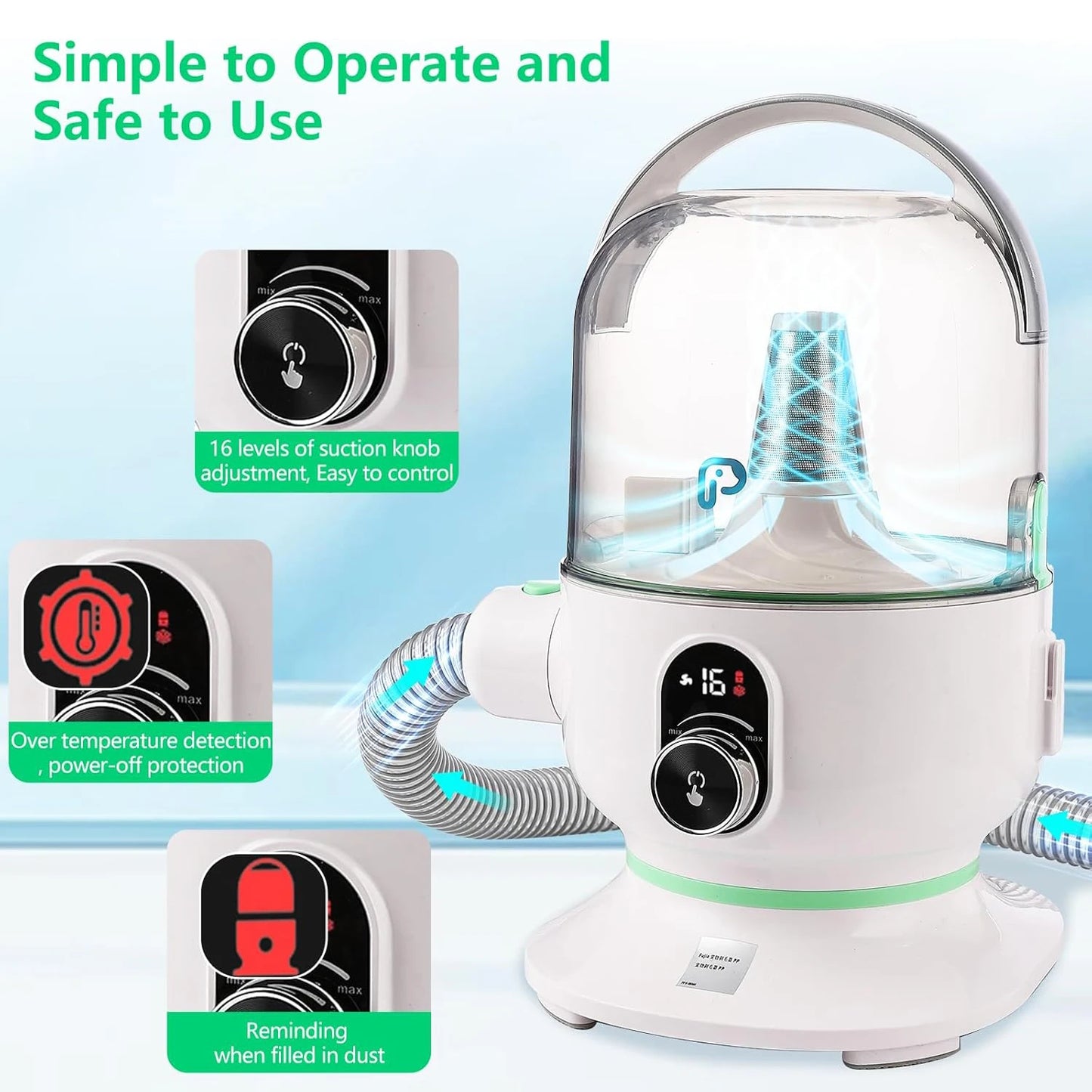 HiMISS Pet Grooming Vacuum Kit With Suction And Tools