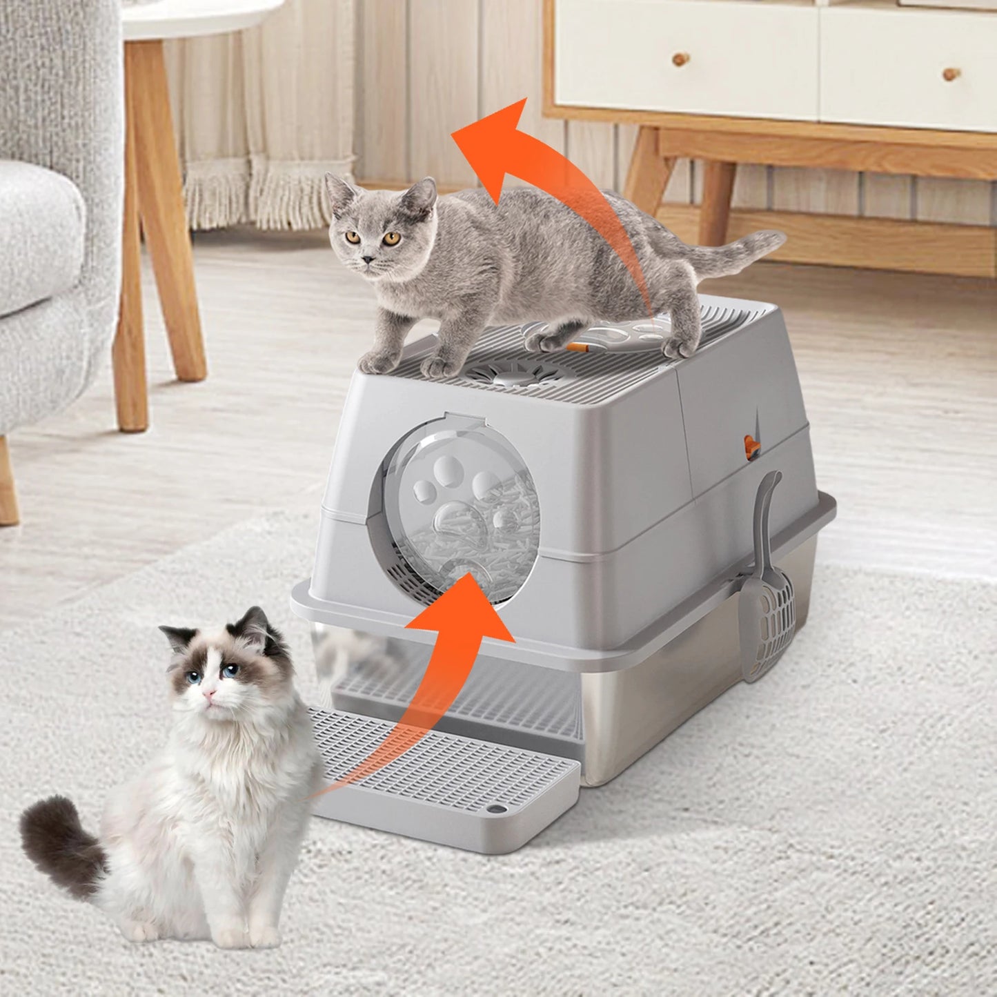 HiMISS Stainless Steel Litter Box with Lid Anti Leak