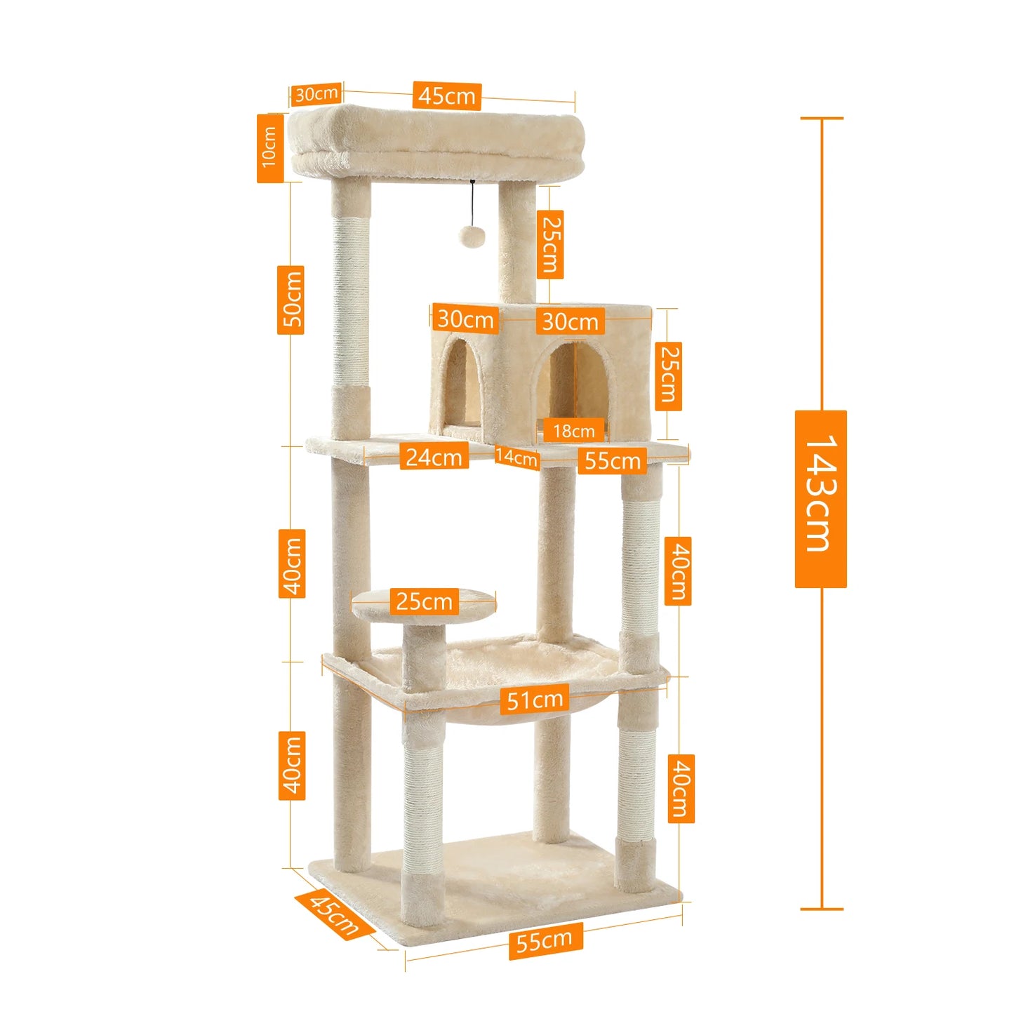 PAWZ Road Cat Tree Indoor 5-Level Tower With Hammock And Scratching Posts