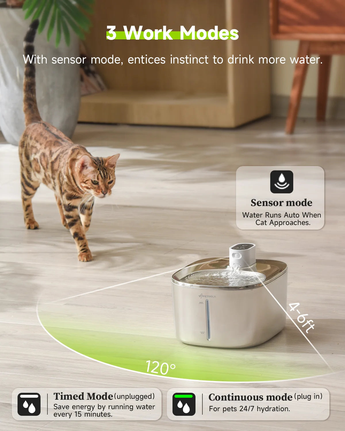 APETDOLA Wireless Cat Water Fountain Auto Sensor For Pets